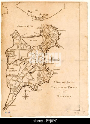 Vintage Maps / Cartes anciennes - un nouveau plan correct de la ville de Boston. (1775 carte de Boston) Banque D'Images