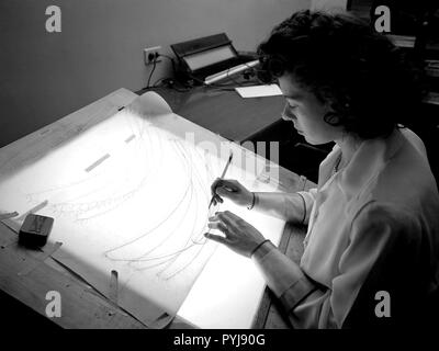 La Section de l'informatique a été introduite au cours de la Seconde Guerre mondiale pour soulager short-handed ingénieurs de recherche de certains des travaux de prise de données fastidieuses. Les ordinateurs a fait les calculs initiaux et tracé les données graphiquement. Le chercheur a ensuite analysé les données et a résumé les conclusions dans un rapport ou apporté des modifications ou a rencontré à nouveau le test. Banque D'Images