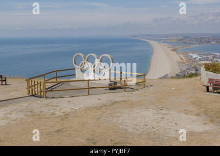 Les touristes à Portland Bill, Dorset, UK. 06Th Août, 2018. Météo britannique. Les touristes profiter du beau temps à l'Île de Portland, dans le Dorset. Banque D'Images