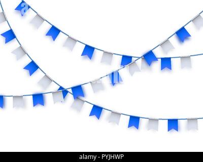 Bleu et blanc traditionnel bunting les drapeaux sur fond blanc. Illustration de Vecteur