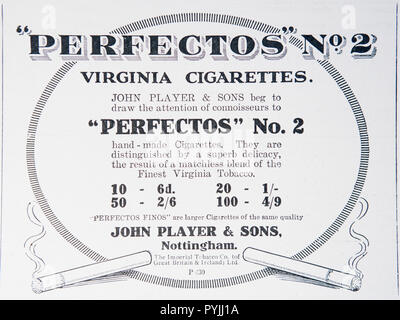 Ancienne publicité pour John Player & Sons Virginie les cigarettes. À partir d'un magazine anglais de la période 1914-1918. England UK GO Banque D'Images