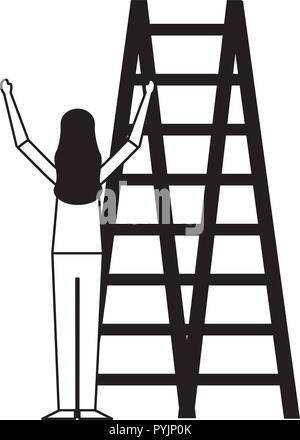 Femme à monter des escaliers sur fond blanc Illustration de Vecteur