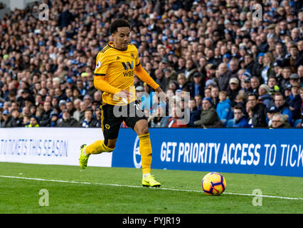 Brighton, UK. 27 Oct 2018. Hélder Costa de Wolverhampton Wanderers lors du premier match de championnat entre Brighton et Hove Albion Wolverhampton Wanderers et à l'AMEX Stadium, Brighton, Angleterre le 27 octobre 2018. Photo par Liam McAvoy. Credit : UK Sports Photos Ltd/Alamy Live News Banque D'Images