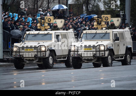 Défilé militaire à l'occasion du 100e anniversaire de la création de la Tchécoslovaquie, assisté par le président tchèque Milos Zeman, et le secrétaire à la Défense James Mattis, a eu lieu sur la rue européenne à Prague, République tchèque, le 28 octobre 2018. (Photo/CTK Radek Petrasek) Banque D'Images