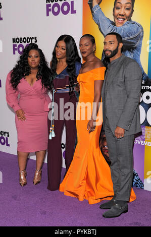 NEW YORK, NY - 28 OCTOBRE : (L-R) Acteurs Amber Riley, Tiffany Haddish, Tika Sumpter et Omari Hardwick assister à 'Nobody's Fool' New York Premiere à AMC Lincoln Square Theatre le 28 octobre 2018 dans la ville de New York. Credit : Ron Adar/Alamy Live News Banque D'Images