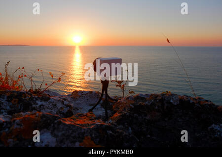 Caméra d'action Prendre des photos de coucher de soleil pour vidéo timelapse Banque D'Images