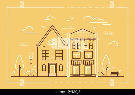 L'architecture de la ville moderne - ligne fine style design vector illustration Illustration de Vecteur