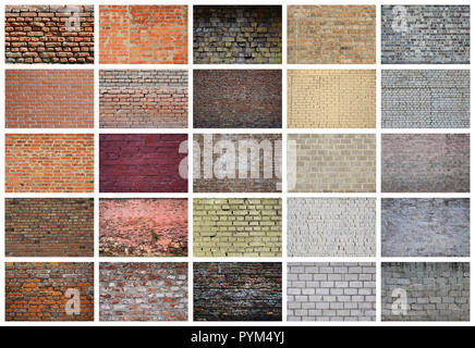 Un collage de plusieurs photos avec des fragments de murs de brique de différentes couleurs de près. Jeu d'images avec des variétés de maçonnerie Banque D'Images