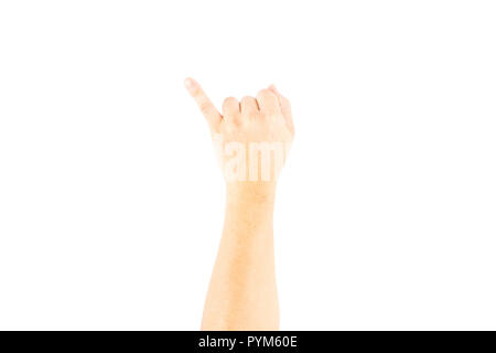 Asian male part montrant petit doigt signifie promesse sur fond blanc avec chemin de détourage. Banque D'Images