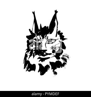 Grunge Lynx imprimer. Vector illustration de chat sauvage la tête. Illustration de Vecteur