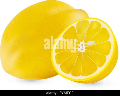 Tout réaliste vecteur citron et un demi citron isolé sur fond blanc. Backgrpund isolé sur blanc citron. Agrumes Illustration de Vecteur