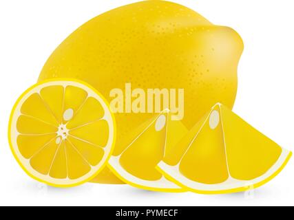 Tout réaliste vecteur citron et un demi citron isolé sur fond blanc. Backgrpund isolé sur blanc citron. Agrumes Illustration de Vecteur