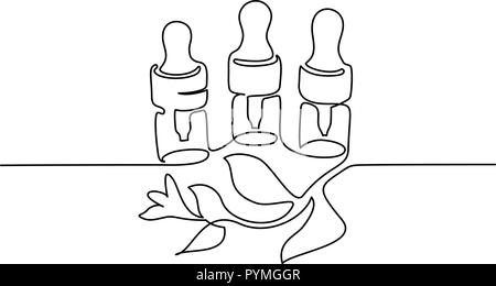 Dessin d'une ligne continue. Flacon cosmétique avec pipette. Vector illustration Illustration de Vecteur