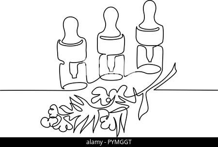 Dessin d'une ligne continue. Flacon cosmétique avec pipette. Vector illustration Illustration de Vecteur