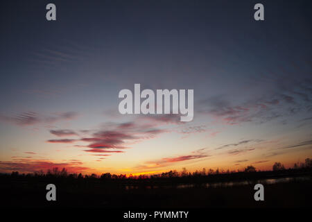 Coucher de soleil sur Bargerveen, Pays-Bas Banque D'Images