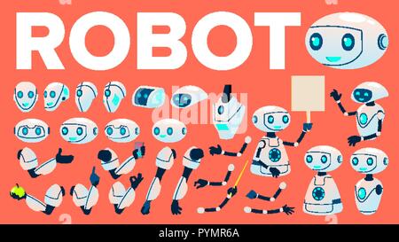 Robot-vecteur. Jeu d'animation. Technologie futuriste Robot Automatisation Helper. Cybernetic Ai Machine. L'intelligence artificielle d'animation. Web Design. Illustration isolé Illustration de Vecteur
