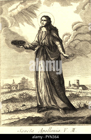 Apollonia, le saint patron de l'art dentaire, est illustré dans un domaine permanent, tenant dans sa main gauche tenailles dans laquelle une dent est tenu. Banque D'Images