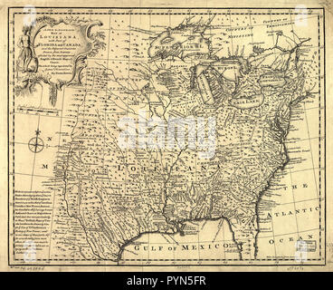 Vintage Maps / Cartes anciennes - A new & carte précise de la Louisiane, avec une partie de la Floride et le Canada, et les pays voisins à ca. 1752 Banque D'Images