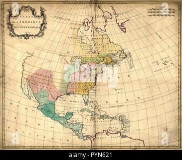 Vintage Maps / Cartes anciennes - Carte de l'Amérique septentrionale, 1754 Jean Palairet Banque D'Images