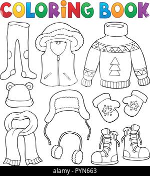 Livre de coloriage des vêtements d'hiver sujet set 2 - eps10 vector illustration. Illustration de Vecteur