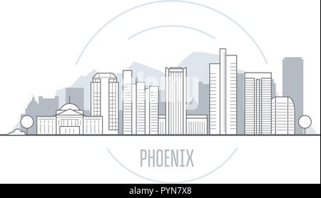 Phoenix City skyline - tours et monuments de l'Arizona, cityscape Illustration de Vecteur