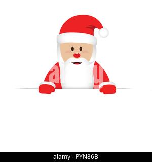 Happy cute santa claus en vêtements rouges derrière bannière blanche vector illustration EPS10 Illustration de Vecteur