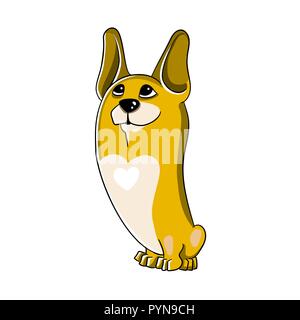 Portrait de Pembroke Welsh Corgi Chien. Image Vecteur de yellow dog en style cartoon Illustration de Vecteur