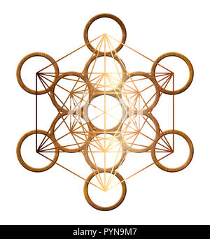 Metatron cube gold saint géométrie platonicienne en cuivre Banque D'Images