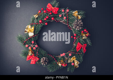 Noël et Nouvel An arrière-plan rouge et or Banque D'Images