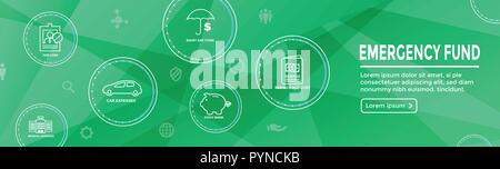 Fonds d'urgence financière des icônes avec parapluie - home ou maison, voiture ou les dommages au véhicule, perte d'emploi / chômage, et de l'hôpital ou les factures médicales Illustration de Vecteur