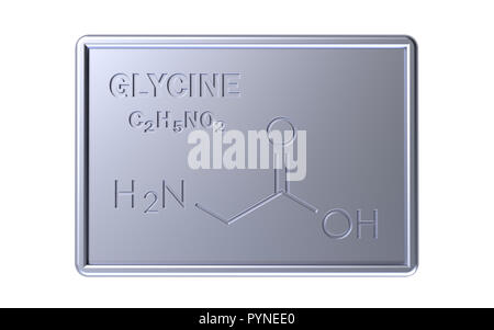 Modèle structural de la glycine sur la plaque métallique. Le rendu 3D. Banque D'Images