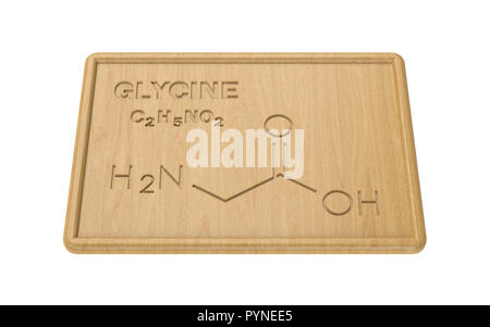 Modèle structural de la glycine sur la plaque de bois. Le rendu 3D. Banque D'Images