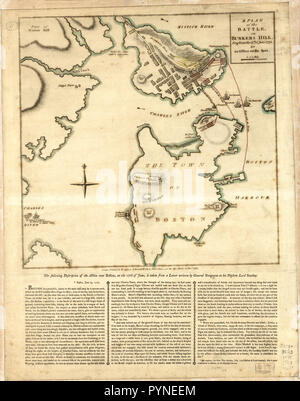 Vintage Maps / Cartes anciennes - un plan de la bataille, sur les bunkers Hill se sont battus le 17 juin 1775 Banque D'Images