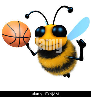 3D render of a funny cartoon caractère abeille jouant au basket-ball Banque D'Images