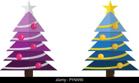 Les arbres de Noël décoré avec des étoiles et boules à définir Illustration de Vecteur