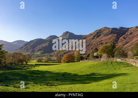 Le Langdale Pikes dans le Langsale, le pays des lacs. Nord-ouest de l'Angleterre. Couleurs d'automne Banque D'Images