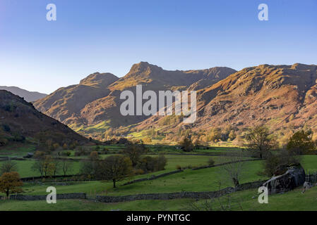 Le Langdale Pikes dans le Langsale, le pays des lacs. Nord-ouest de l'Angleterre. Couleurs d'automne Banque D'Images