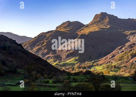 Le Langdale Pikes dans le Langsale, le pays des lacs. Nord-ouest de l'Angleterre. Couleurs d'automne Banque D'Images