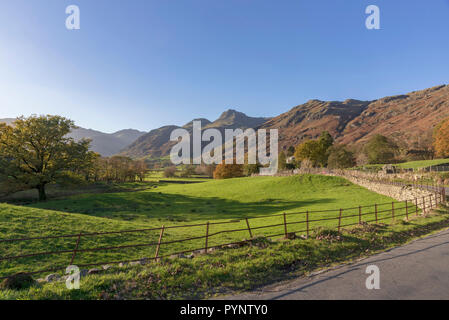 Le Langdale Pikes dans le Langsale, le pays des lacs. Nord-ouest de l'Angleterre. Couleurs d'automne Banque D'Images