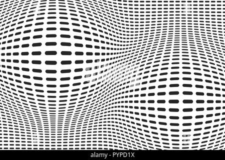 Les lignes en tirets d'épaisseur différente qui fait une surface ondulée. illusion optique effet. Résumé Contexte En demi-teinte. Illustration de Vecteur