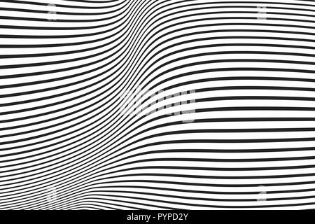 Les lignes avec différentes épaisseurs qui fait une surface ondulée. illusion optique effet. Résumé Contexte En demi-teinte. Illustration de Vecteur