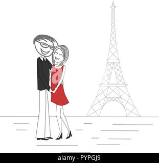 Un couple d'amoureux à Paris en face de la Tour Eiffel Banque D'Images