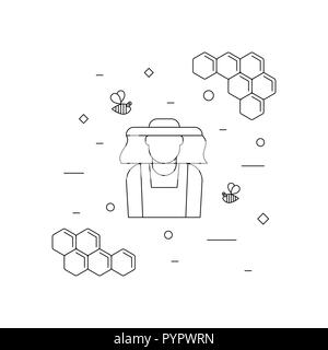 L'apiculteur, icônes linéaire isolé sur fond blanc Illustration de Vecteur