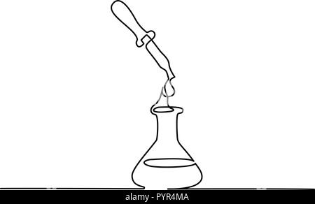 Dessin d'une ligne continue. Riposte chimique avec pipette. Vector illustration Illustration de Vecteur