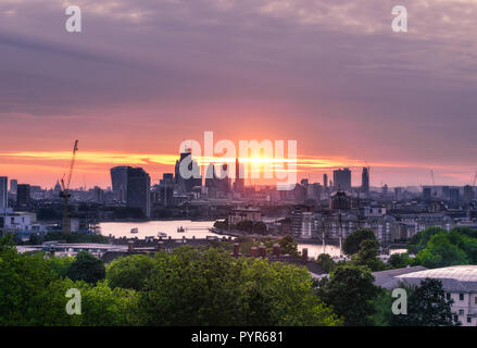 Coucher du soleil de l'été 2018 Isle of Dogs, Greenwhich, London City, UK 2018 Juillet Banque D'Images