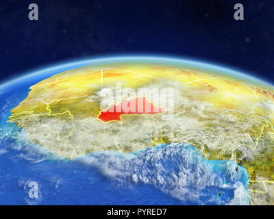 Le Burkina Faso sur la planète Terre avec des frontières du pays et très détaillée de la surface de la planète et les nuages. 3D illustration. Éléments de cette image fournie par Banque D'Images