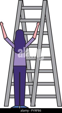 Femme à monter des escaliers sur fond blanc Illustration de Vecteur