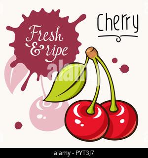 Vector illustration de cerise mûre juteuse. Concept pour le marché des fermiers. Idée pour le design de l'étiquette. Produits locaux, bio Illustration de Vecteur