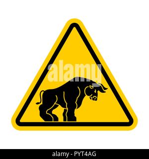 Attention taureau. Attention Buffalo. Panneau Danger jaune Illustration de Vecteur