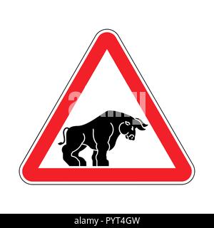 Attention taureau. Attention Buffalo. Red Road sign Danger Illustration de Vecteur